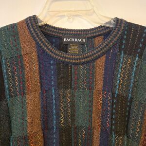 VTG Bachrach 3D Knit Sweater 2XL Mens Pullover Coogi Style Wool Blend 90s Y2K